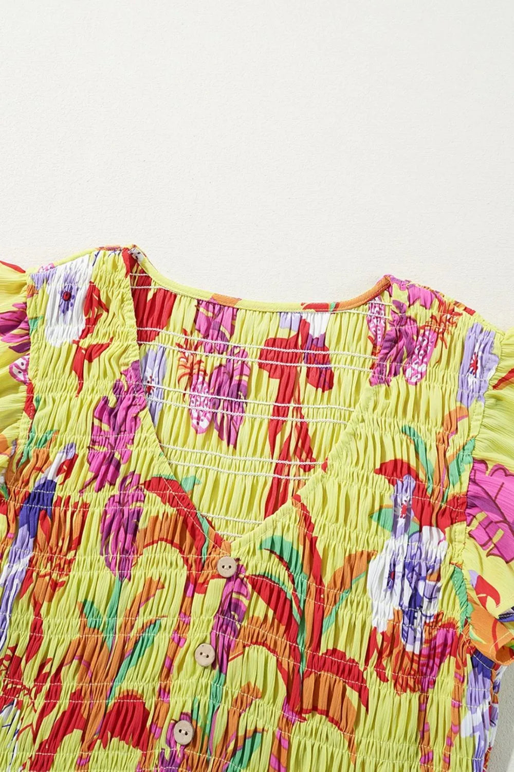 Cheetah Plant Print Shirred Button V Neck Maxi Dress – Trendsi | ClozArt