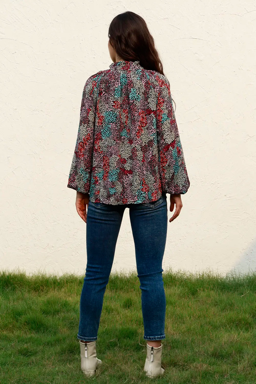 Tie Neck Heathered Balloon Sleeve Blouse – Trendsi | ClozArt