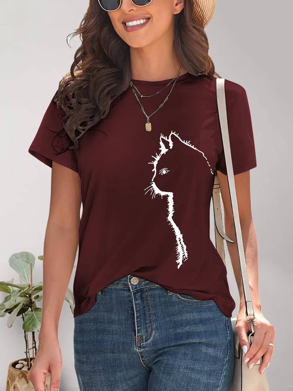 Cat Round Neck Short Sleeve T-Shirt – Trendsi | ClozArt