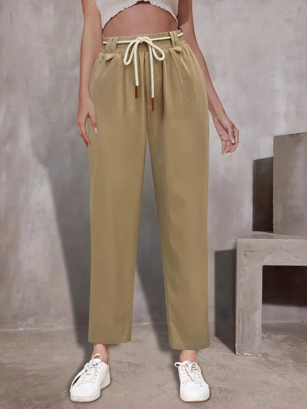 Tie Waist Straight Leg Pants – Trendsi | ClozArt