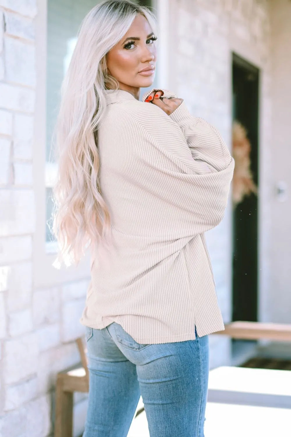 Collared Neck Half Button Long Sleeve Blouse – Trendsi | ClozArt