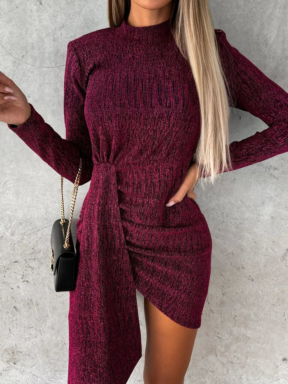 Heathered Mock Neck Long Sleeve Mini Dress – Trendsi | ClozArt