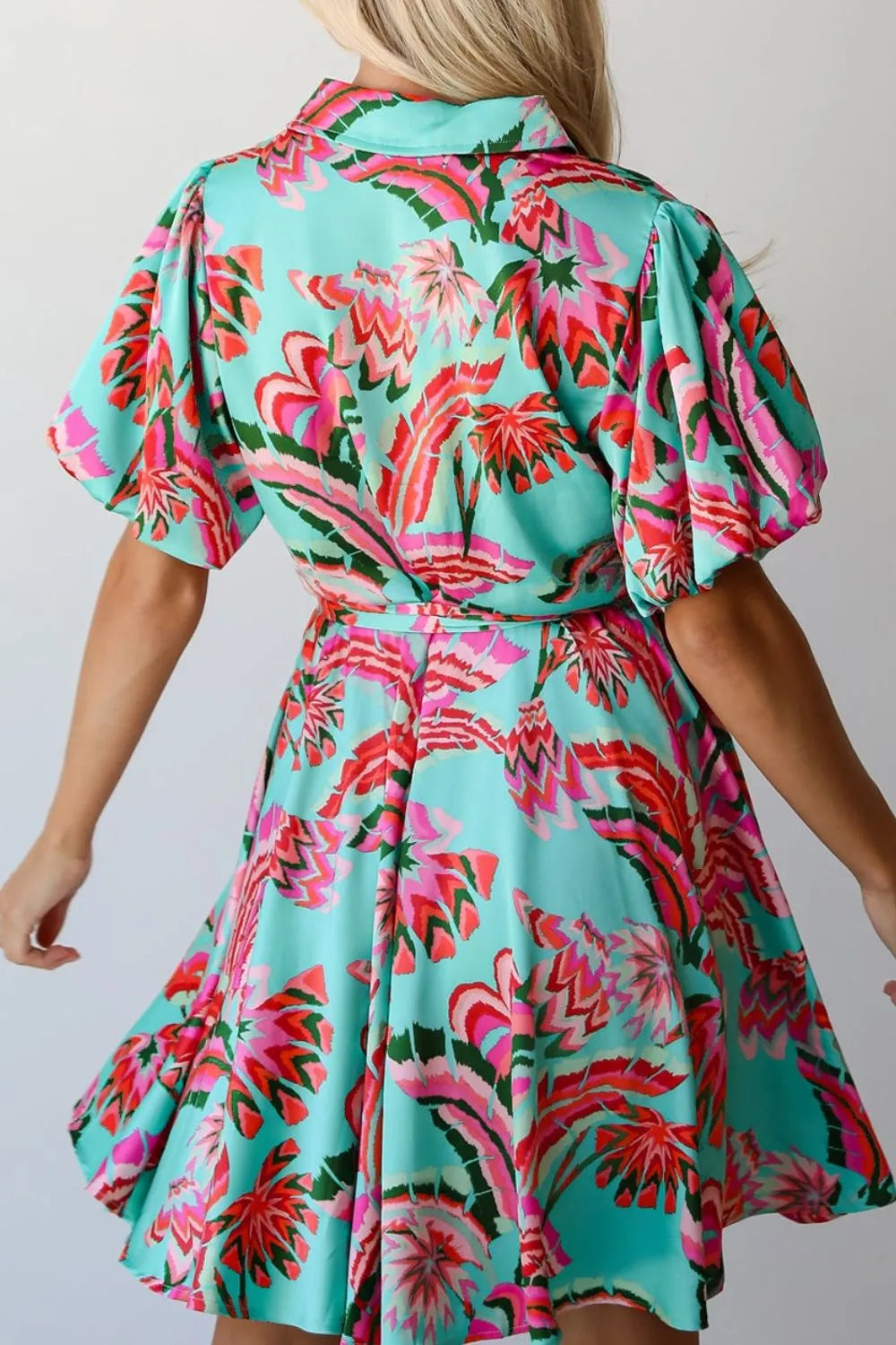 Abstract Print Lace-Up High Waist Buttoned Mini Dress – Trendsi | ClozArt