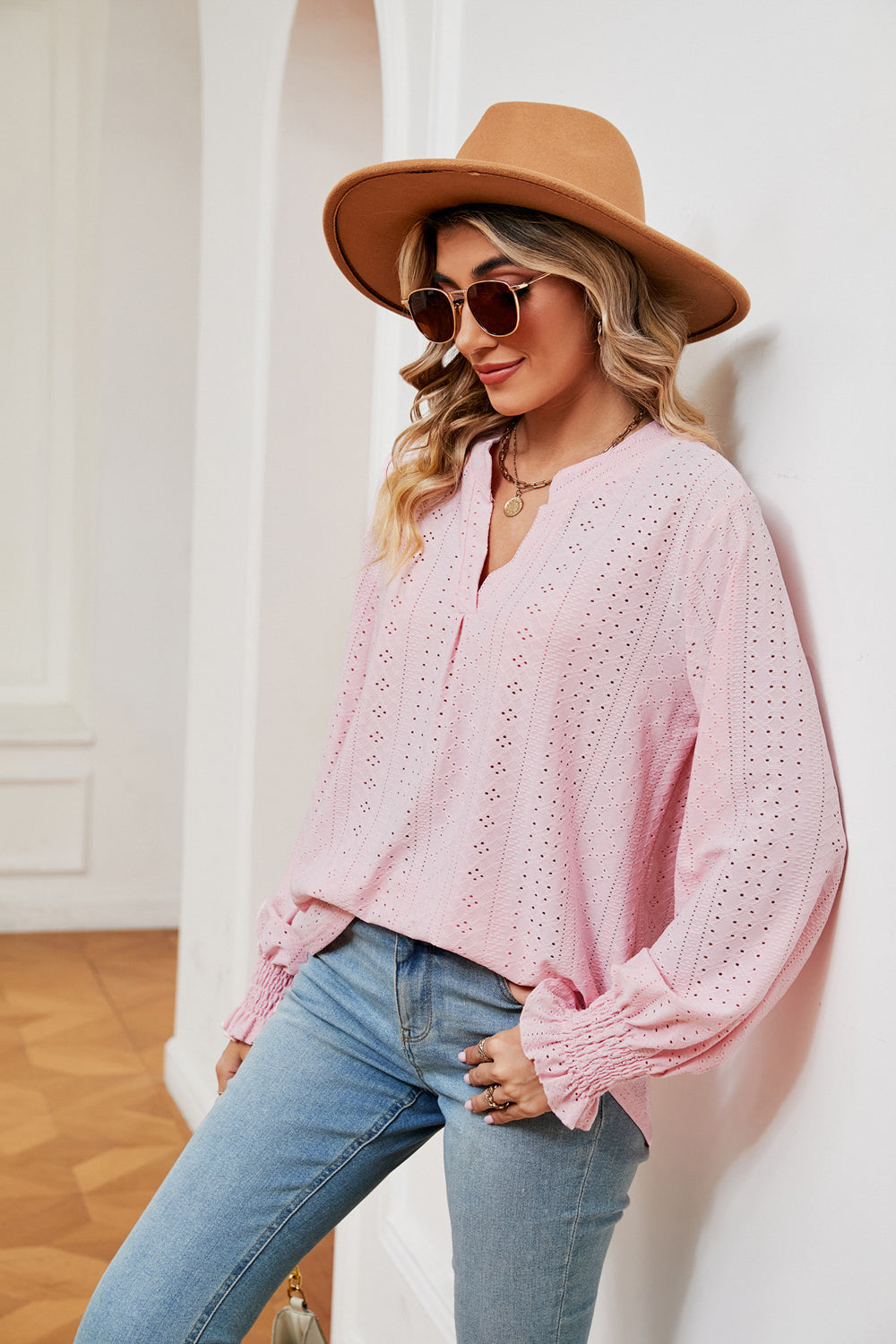 Notched Neck Flounce Sleeve Blouse – Trendsi | ClozArt