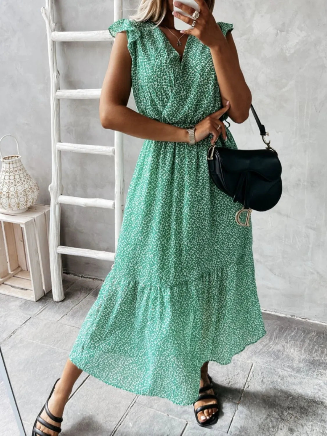 Ruffled Surplice Printed Cap Sleeve Dress – Trendsi | ClozArt