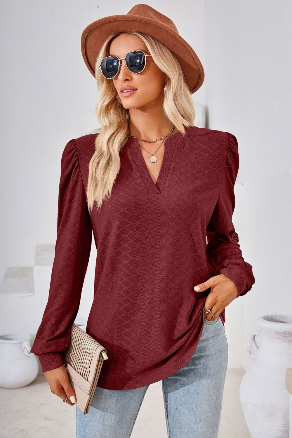 V-Neck Puff Sleeve Blouse – Trendsi | ClozArt