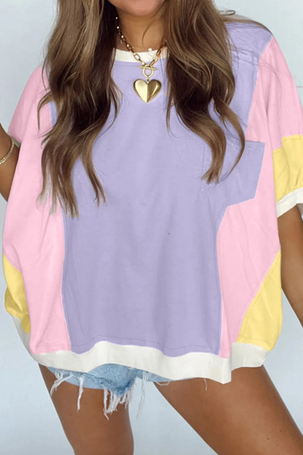 Color Block Patchwork Half Sleeve Oversized T Shirt – Trendsi | ClozArt