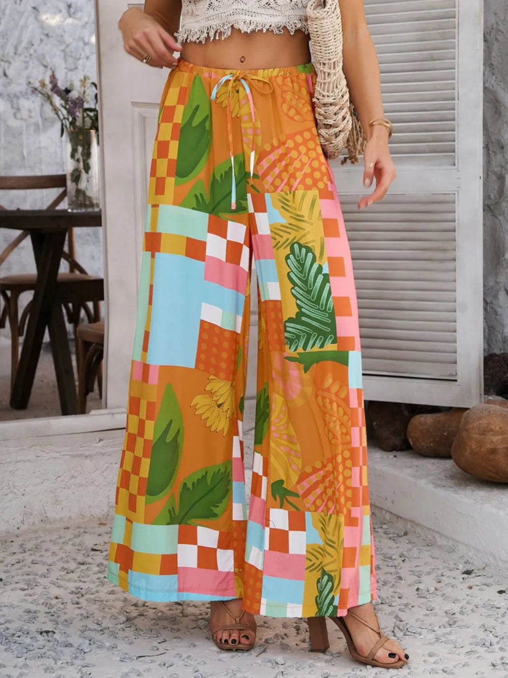 Devine Drawstring Printed Wide Leg Pants – Trendsi | ClozArt