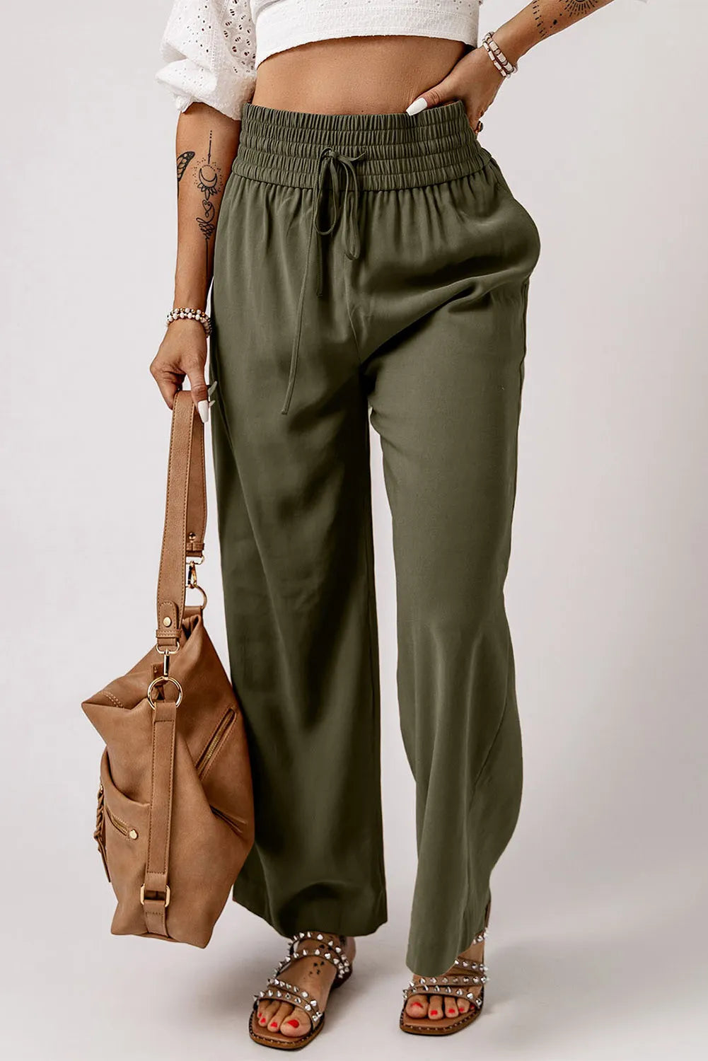 Smocked High Waist Wide Leg Pants – Trendsi | ClozArt