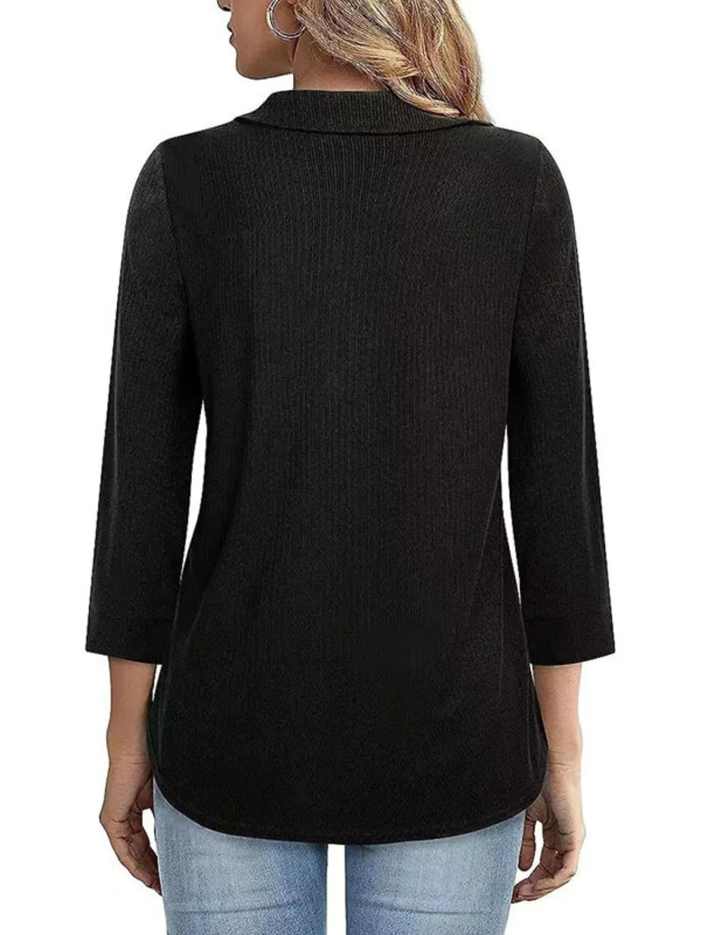 Half Zip Collared Neck Three-Quarter Sleeve T-Shirt – Trendsi | ClozArt