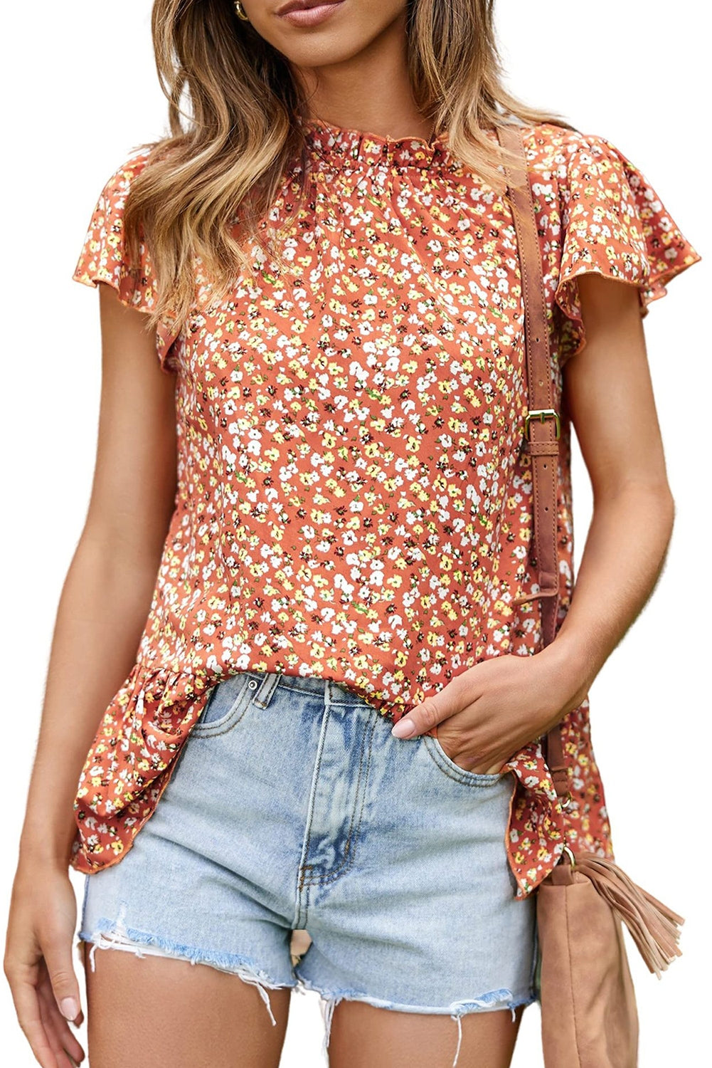 Floral Flutter Sleeve Frill Trim Blouse – Trendsi | ClozArt