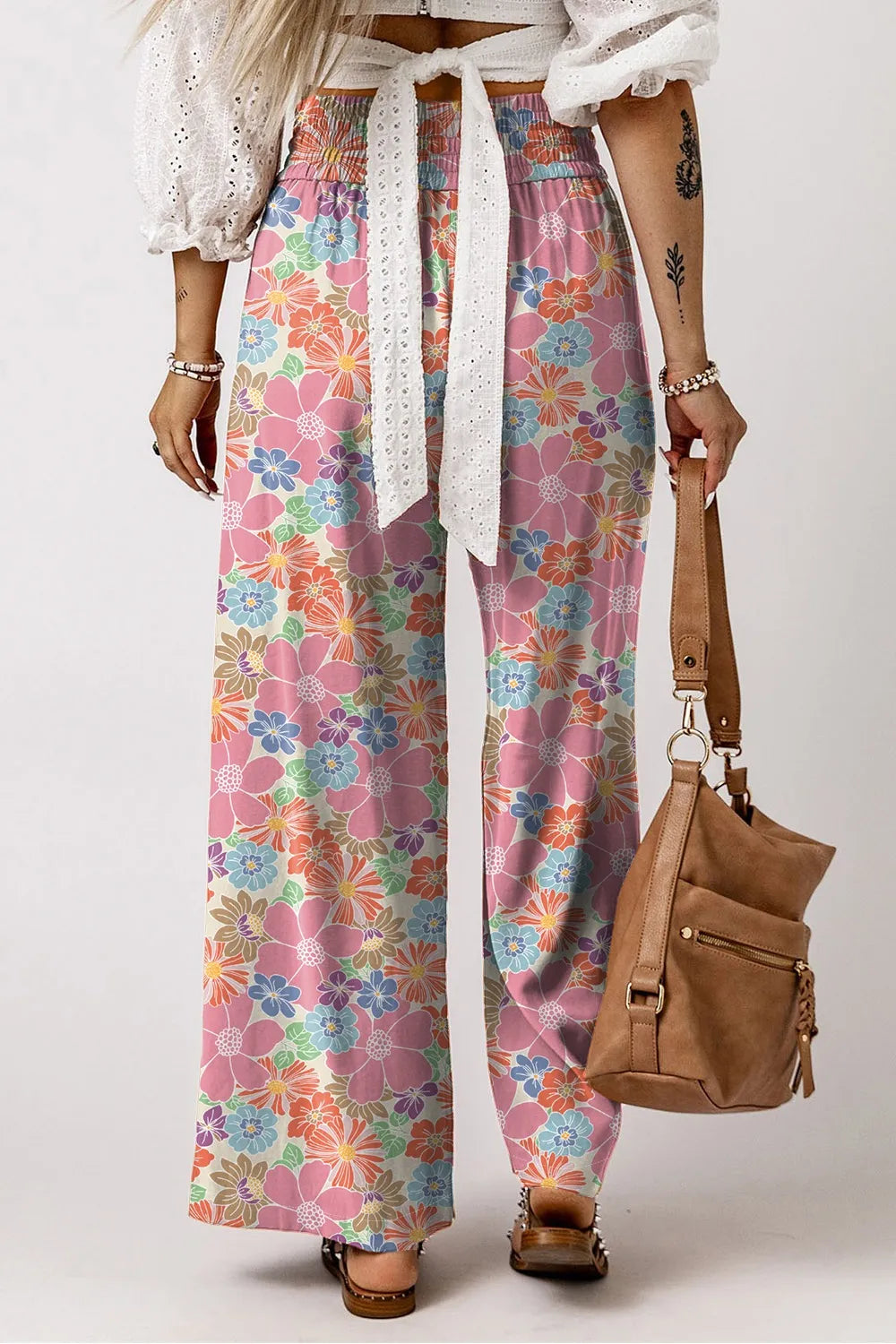 Drawstring High Waist Printed Wide leg Pants – Trendsi | ClozArt
