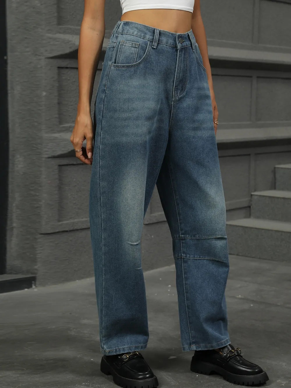 Half Elastic Waist Straight Leg Jeans – Trendsi | ClozArt