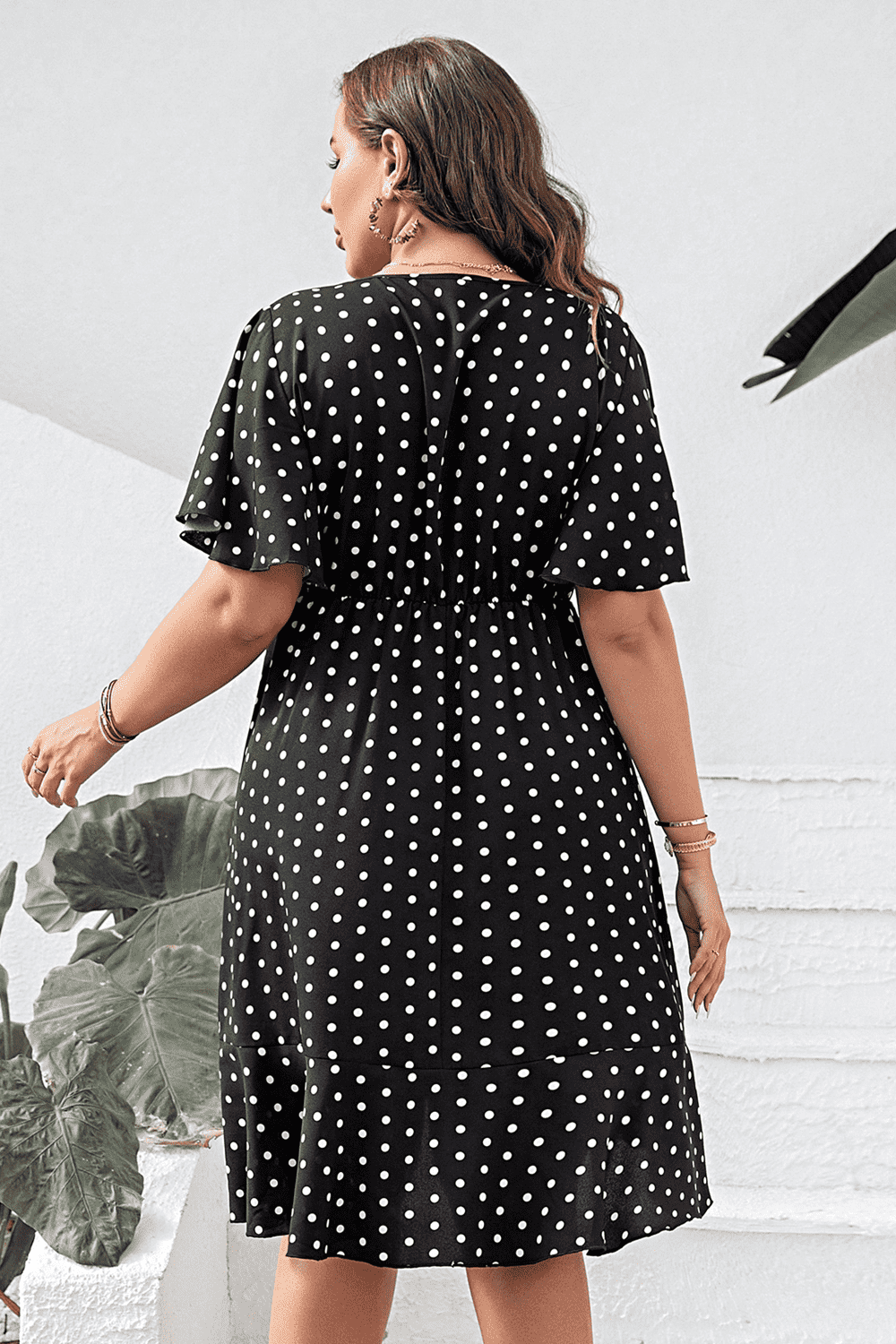 Plus Size Polka Dot Flutter Sleeve Dress – Trendsi | ClozArt