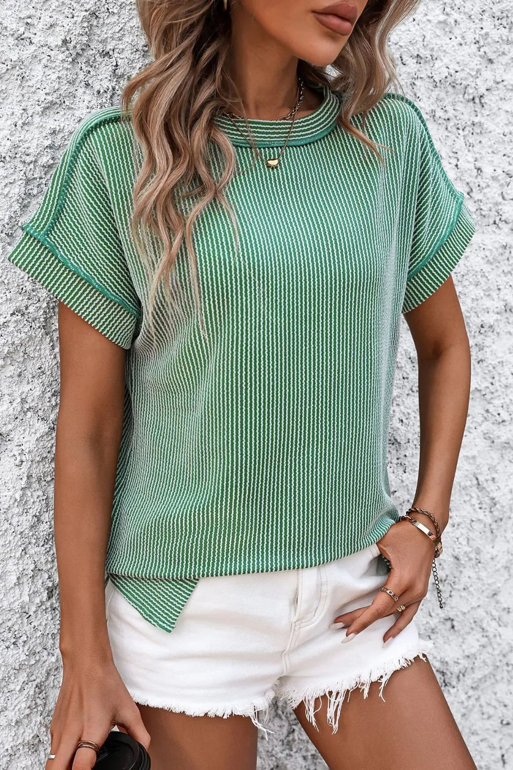 Mandy Striped Round Neck Short Sleeve T-Shirt – Trendsi | ClozArt