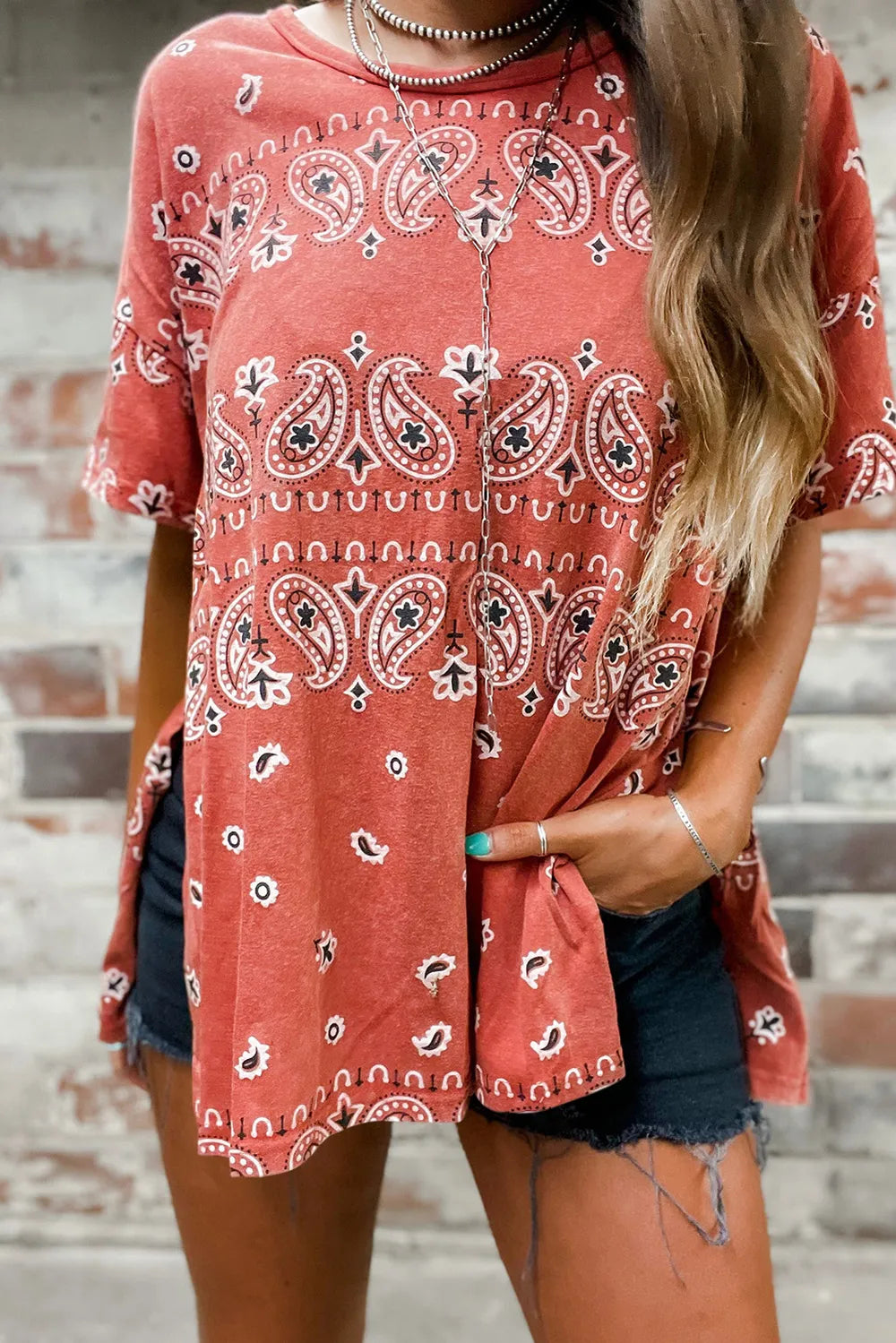 Printed Slit Dropped Shoulder T-Shirt – Trendsi | ClozArt