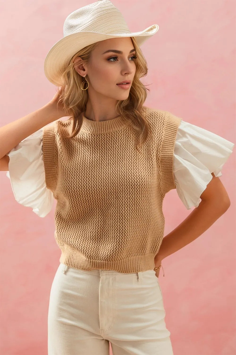 Oh Full Size Ruffled Round Neck Short Sleeve Sweater – Trendsi | ClozArt