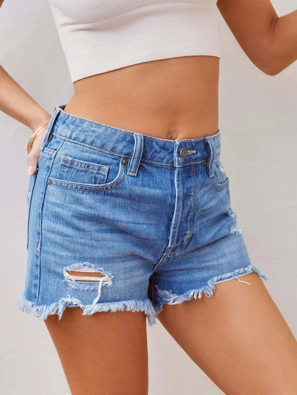 Distressed Raw Hem Denim Shorts – Trendsi | ClozArt