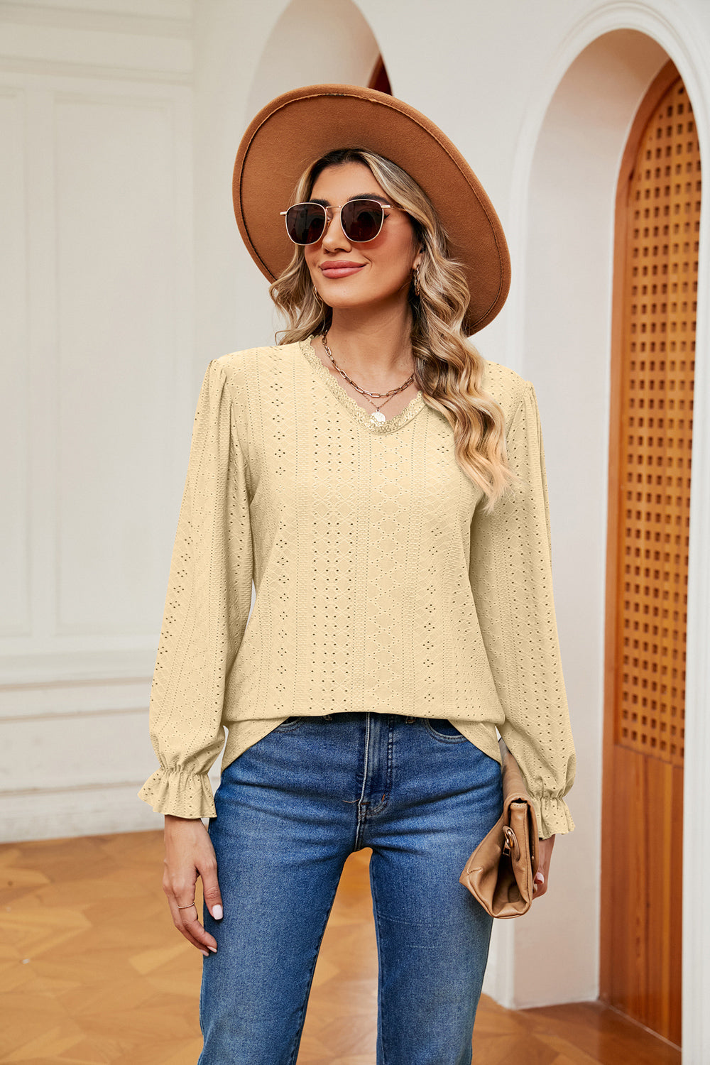 V-Neck Flounce Sleeve Blouse – Trendsi | ClozArt