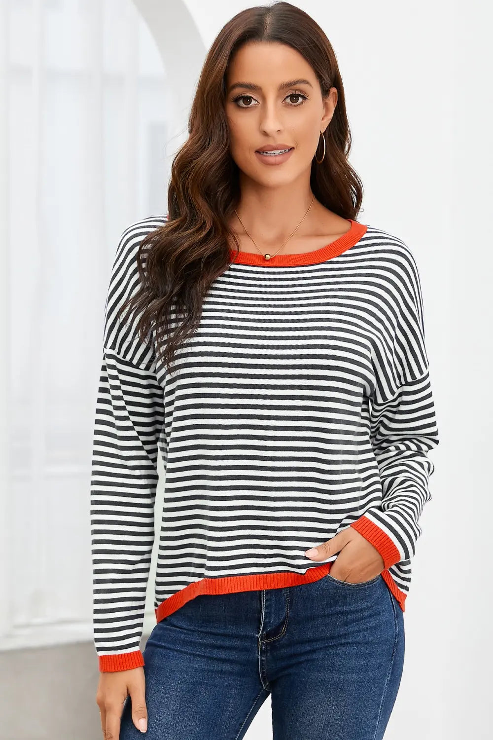 Striped Round Neck Drop Shoulder T-Shirt – Trendsi | ClozArt