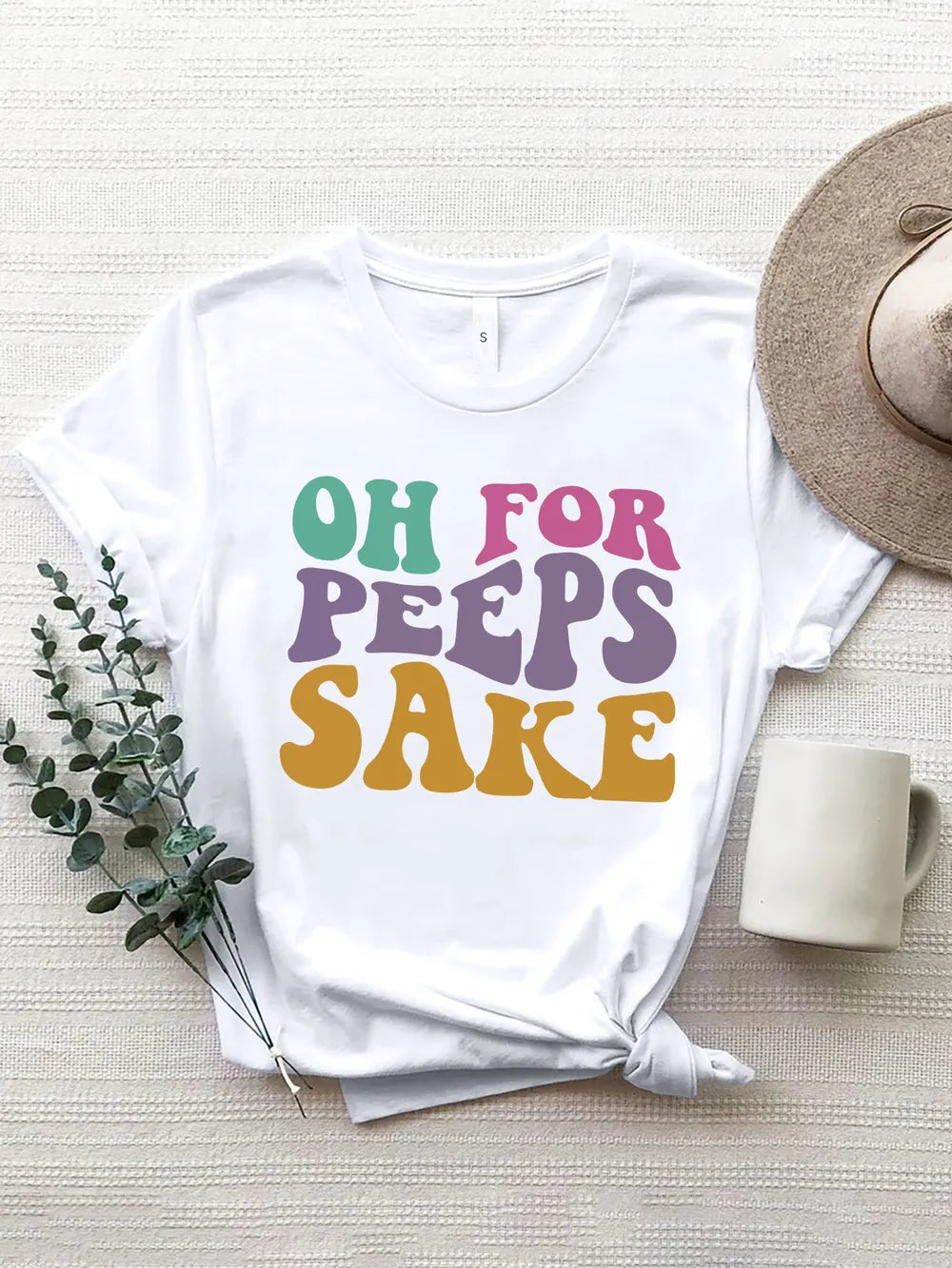 OH FOR PEEPS SAKE Round Neck T-Shirt – Trendsi | ClozArt