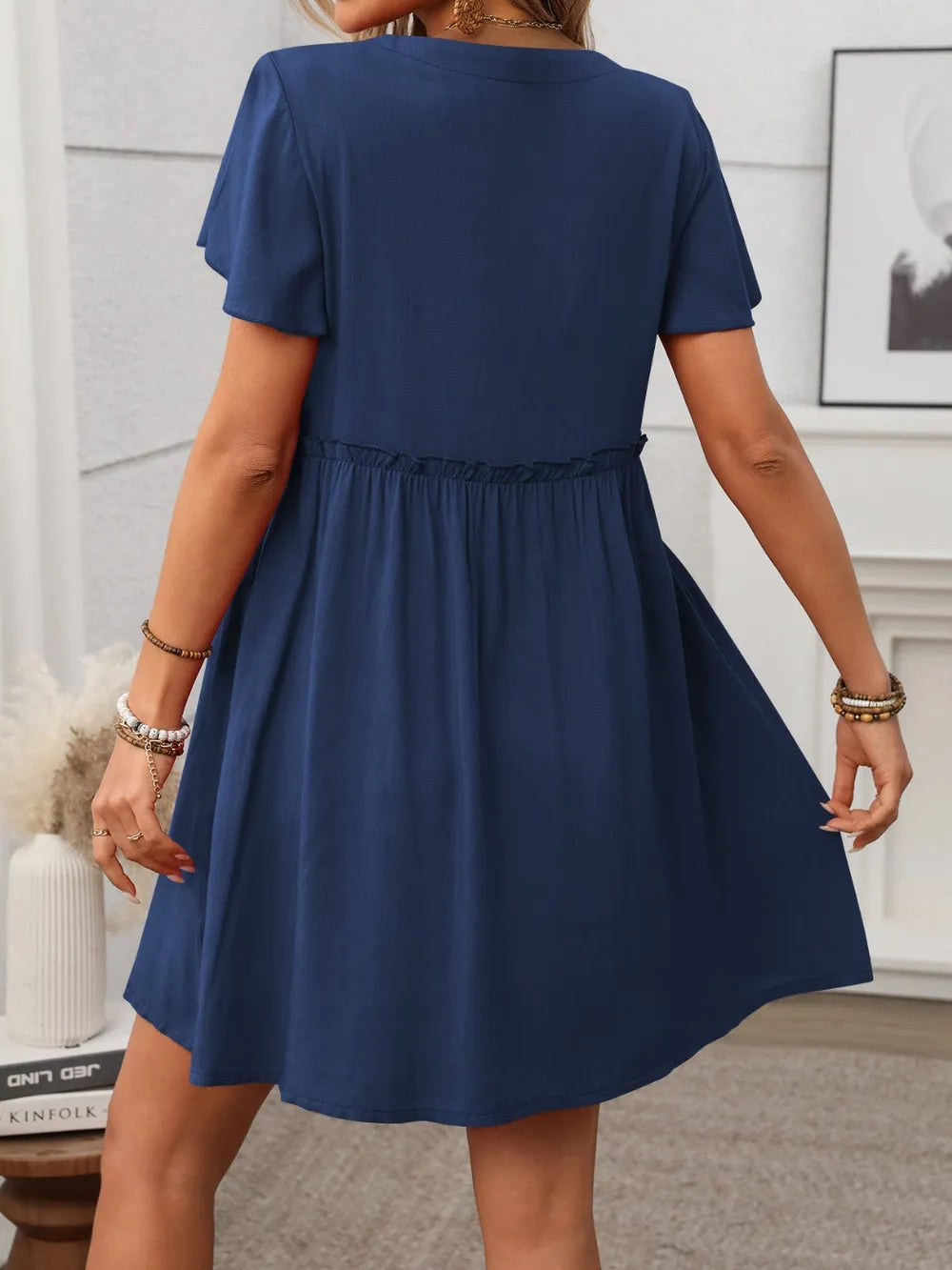 Button Front Flutter Sleeve Dress – Trendsi | ClozArt