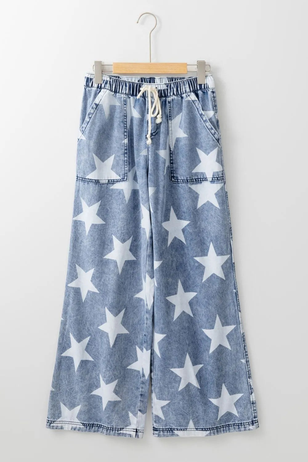 Star Print Washed Drawstring High Waist Wide Leg Jeans – Trendsi | ClozArt