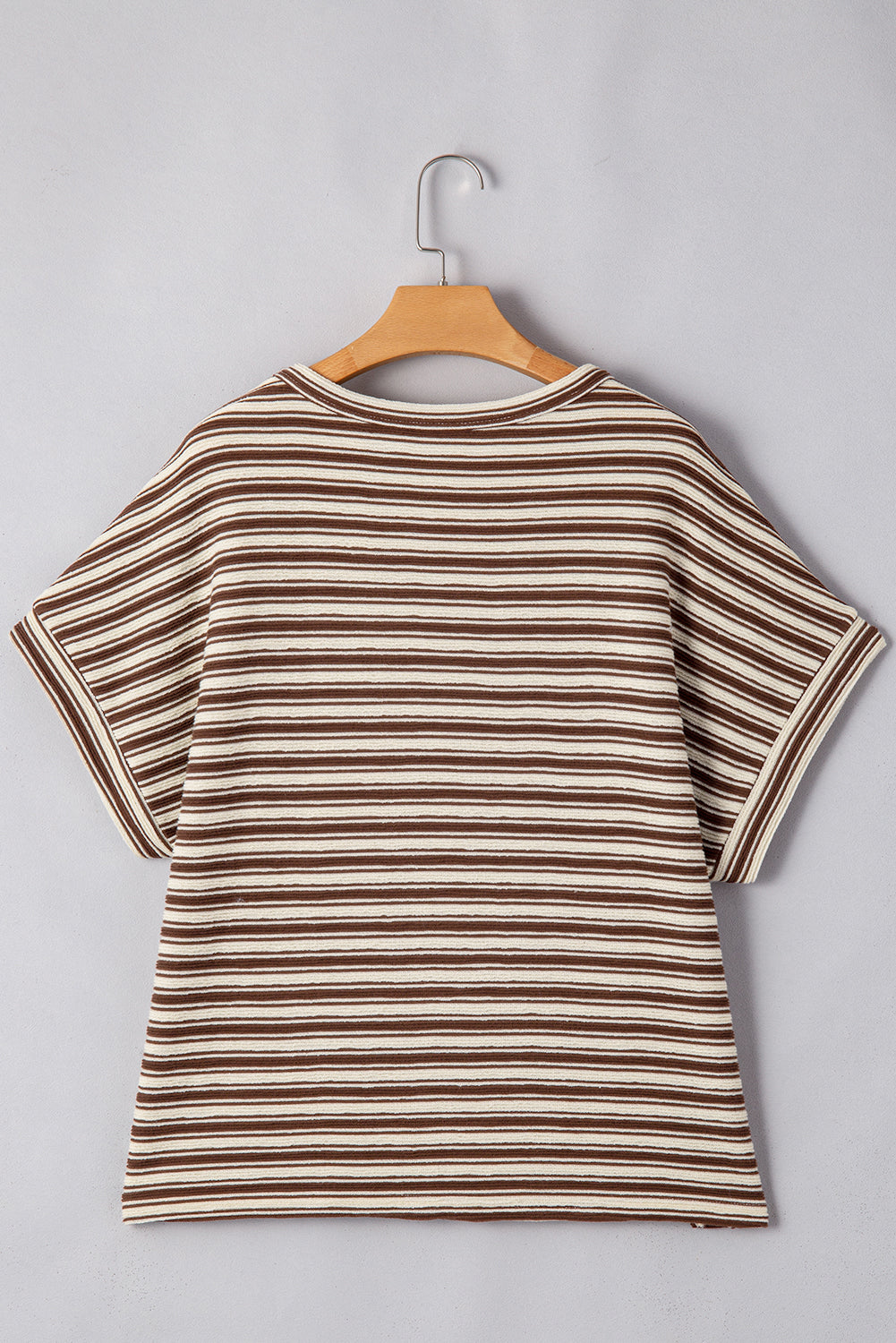 Green Stripe Textured Side Slit Crew Neck T Shirt – Shewin | ClozArt