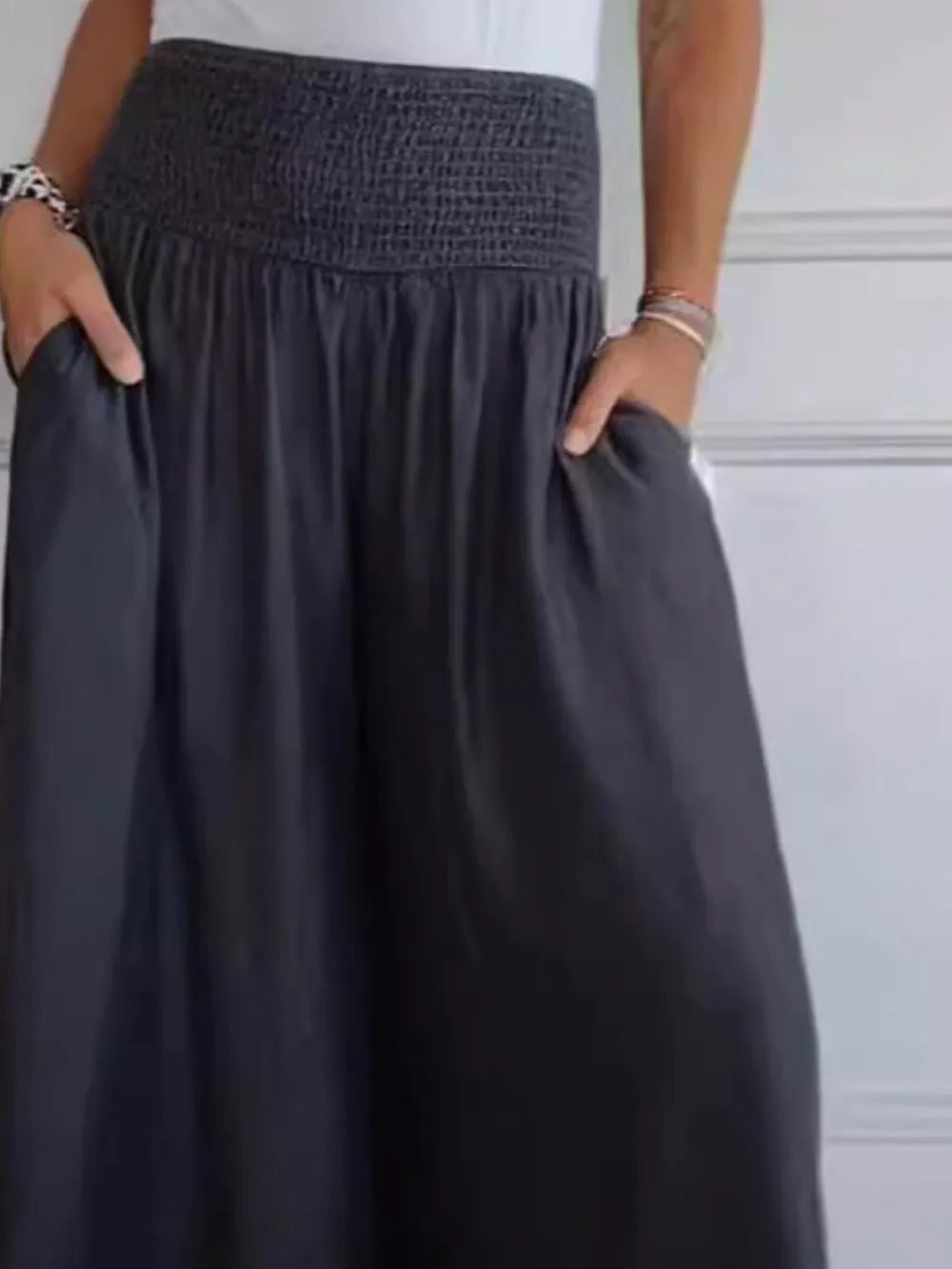 Full Size Smocked Wide Leg Pants with Pockets – Trendsi | ClozArt
