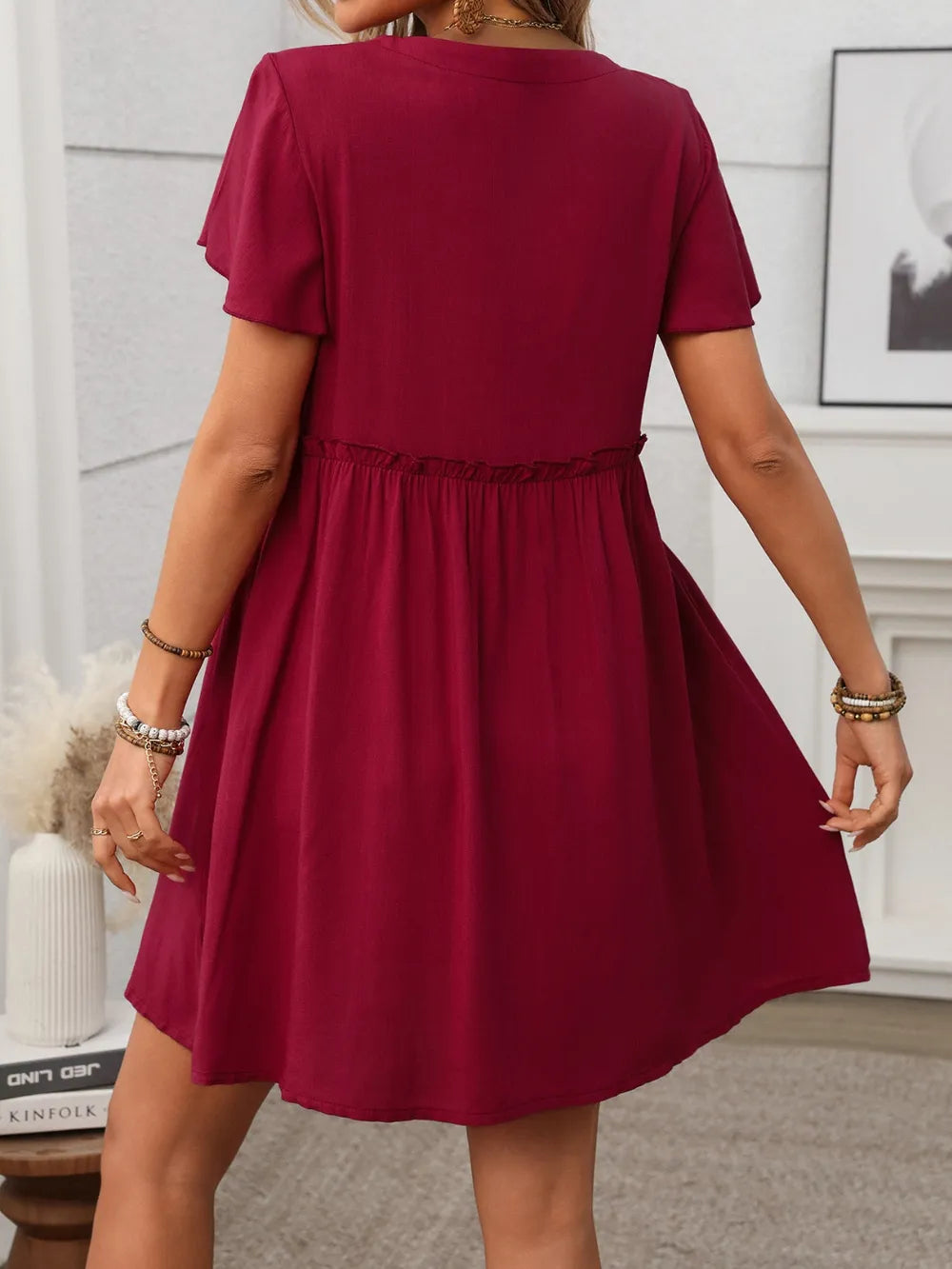 Button Front Flutter Sleeve Dress – Trendsi | ClozArt