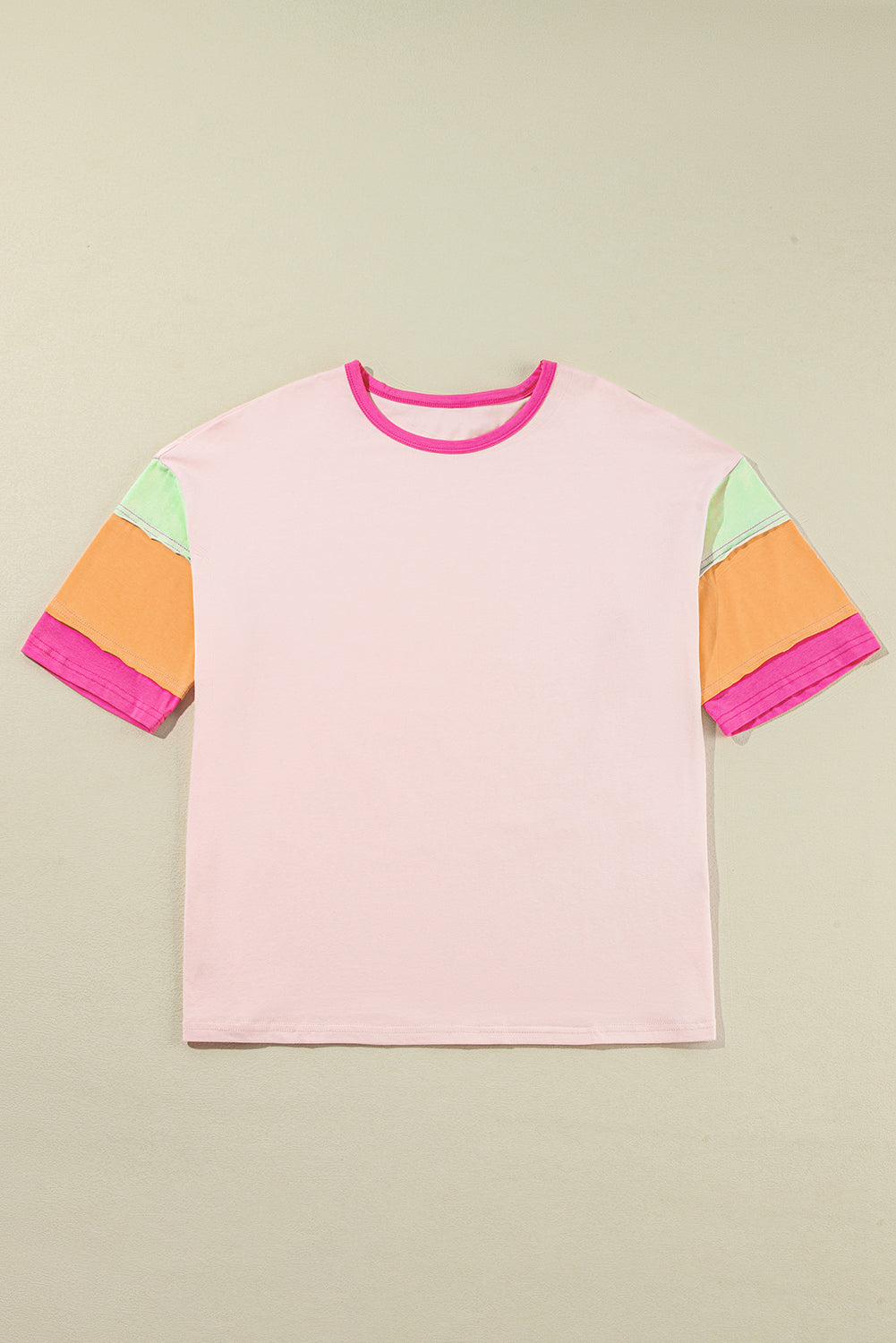Pink Color Block Sleeve Round Neck Oversize Top – Shewin | ClozArt