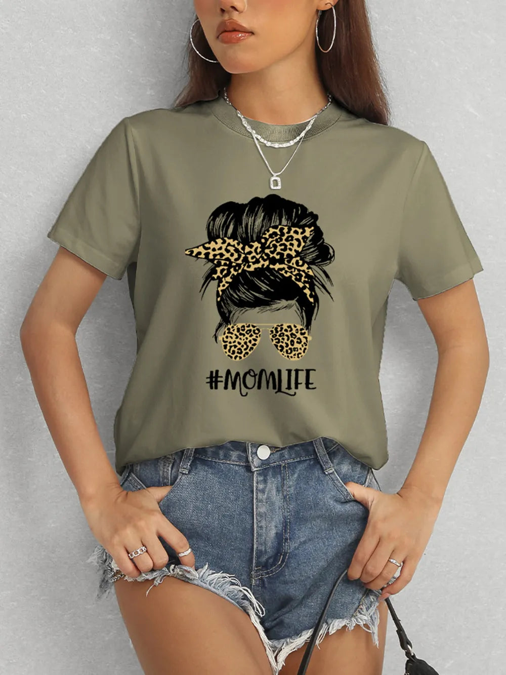 MOMLIFE Round Neck Short Sleeve T-Shirt – Trendsi | ClozArt
