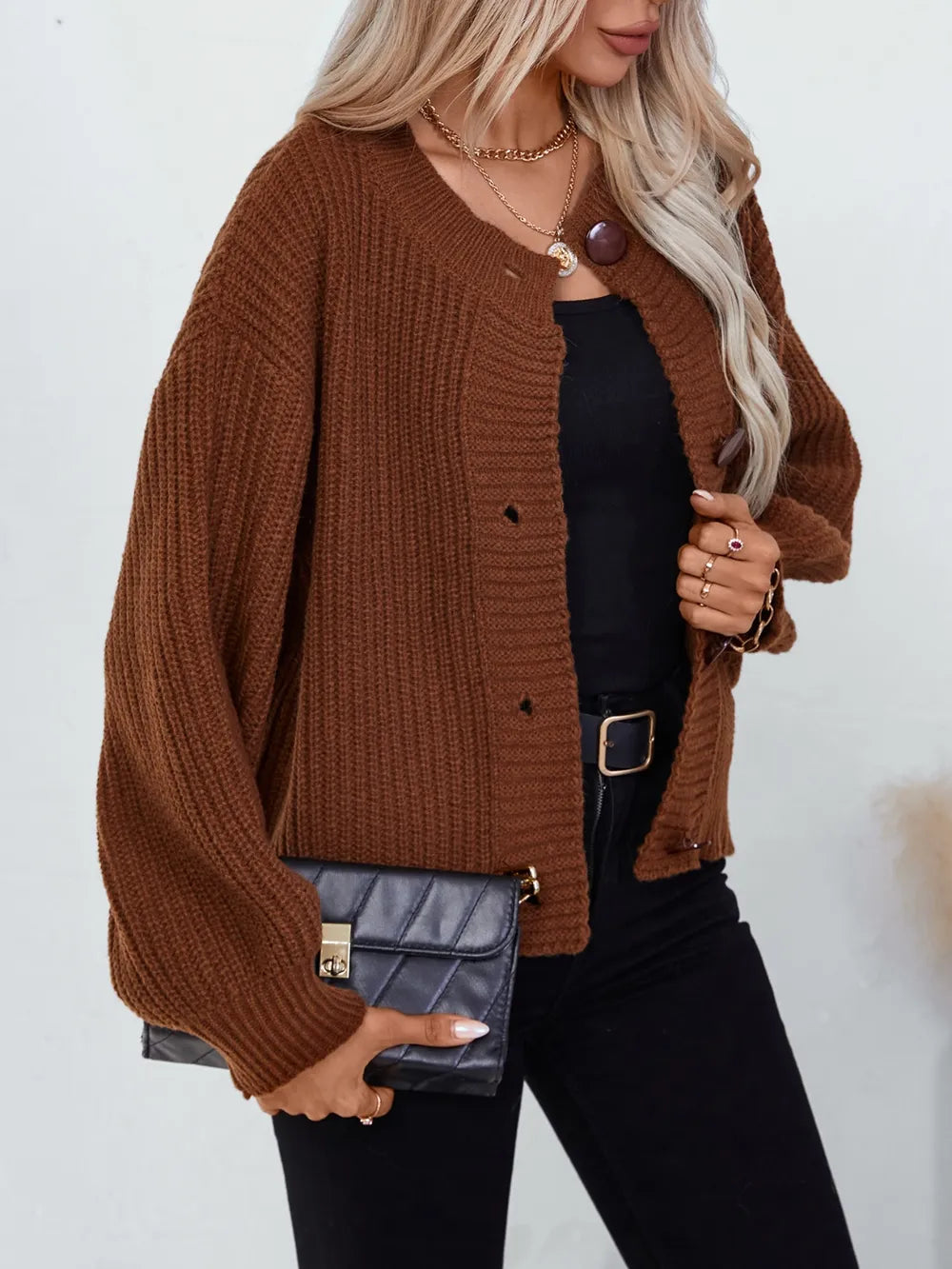 Button Down Long Sleeve Cardigan – Trendsi | ClozArt