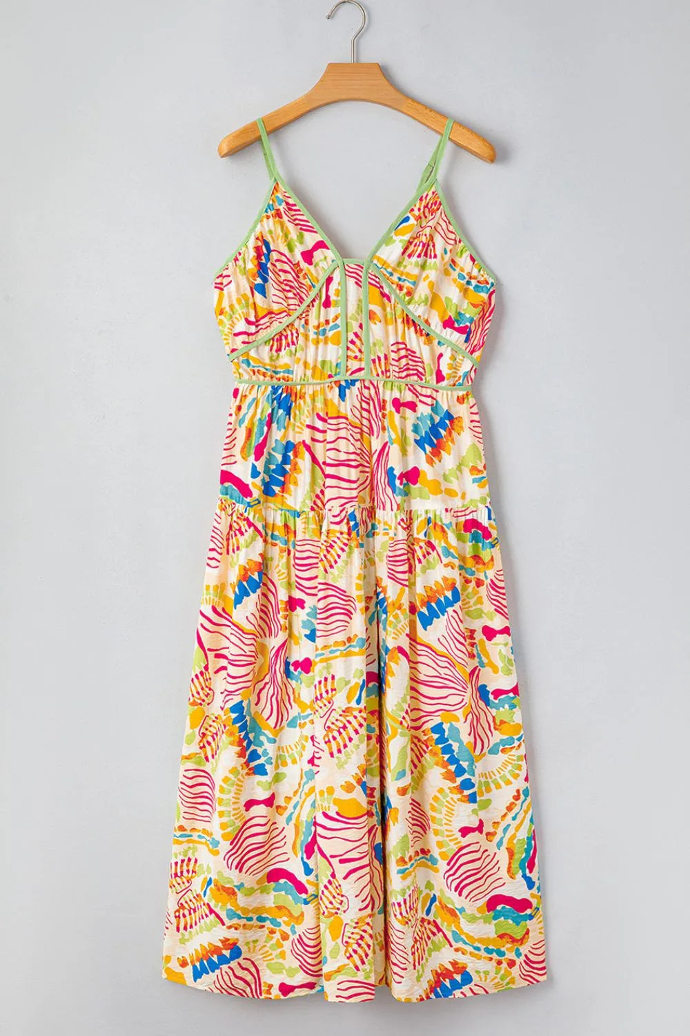 Abstract Print Spaghetti Strap Piping Detail Maxi Dress – Trendsi | ClozArt