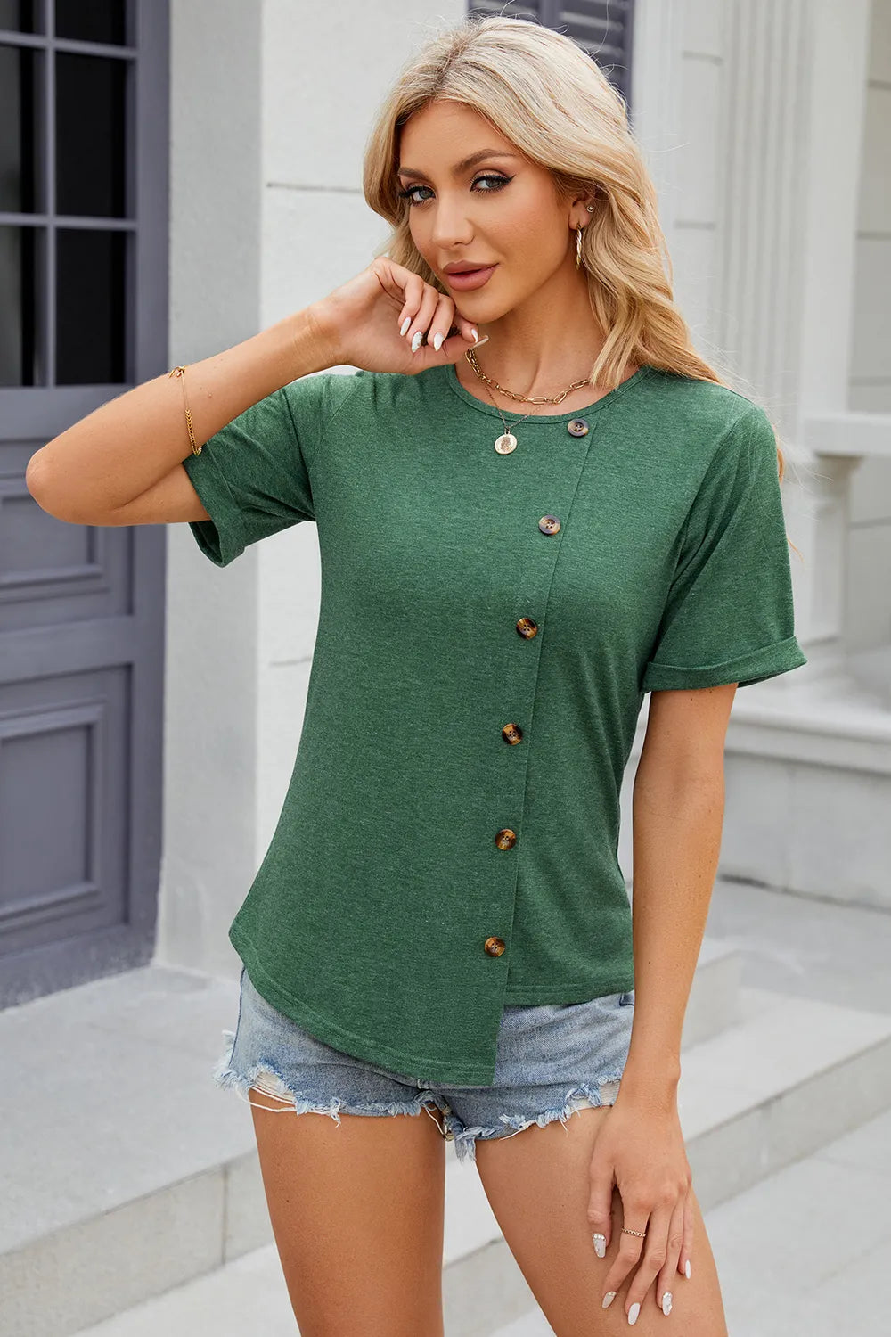Round Neck Short Sleeve T-Shirt – Trendsi | ClozArt