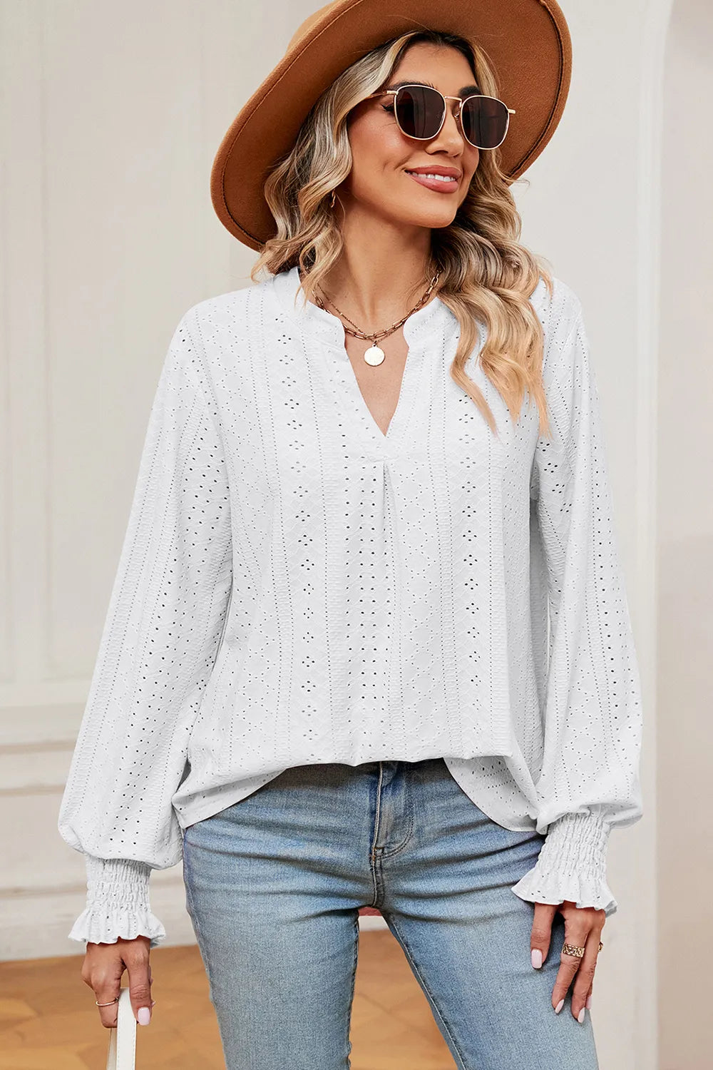 Eyelet Notched Long Sleeve T-Shirt – Trendsi | ClozArt