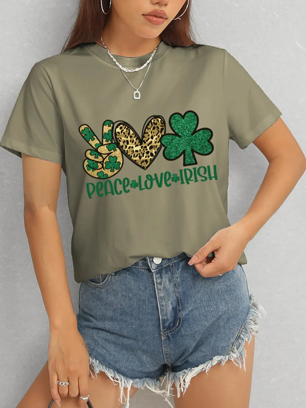 PEACE LOVE IRISH Round Neck Short Sleeve T-Shirt – Trendsi | ClozArt