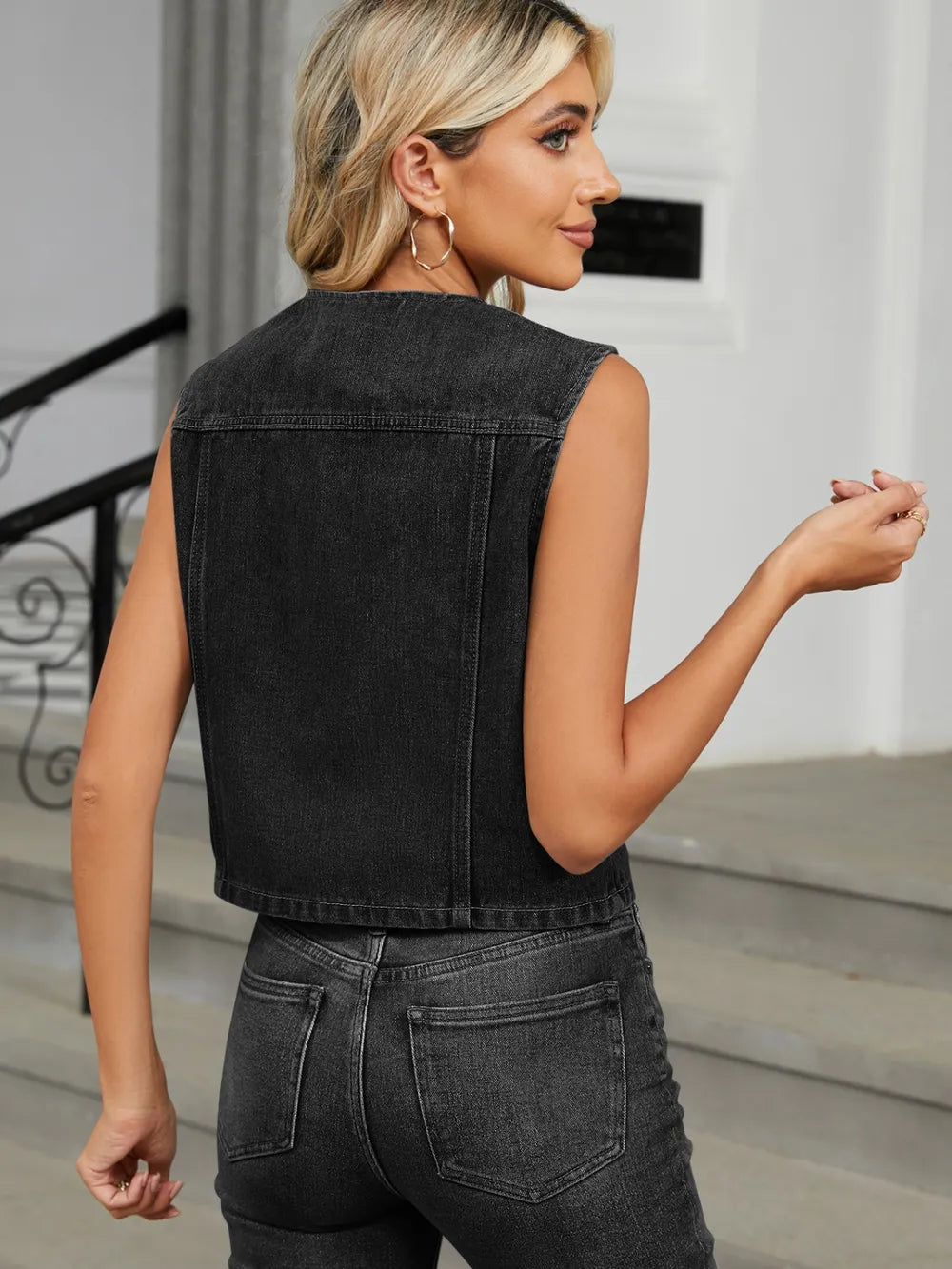 V-Neck Button Down Denim Vest – Trendsi | ClozArt