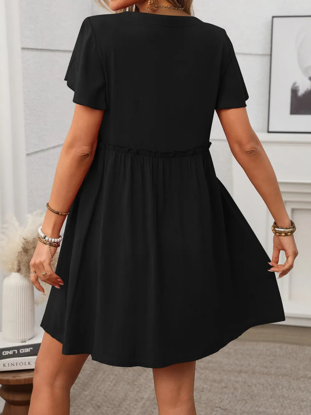Button Front Flutter Sleeve Dress – Trendsi | ClozArt