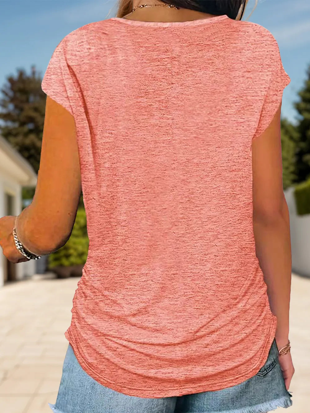 Full Size Half Zip Cap Sleeve T-Shirt – Trendsi | ClozArt