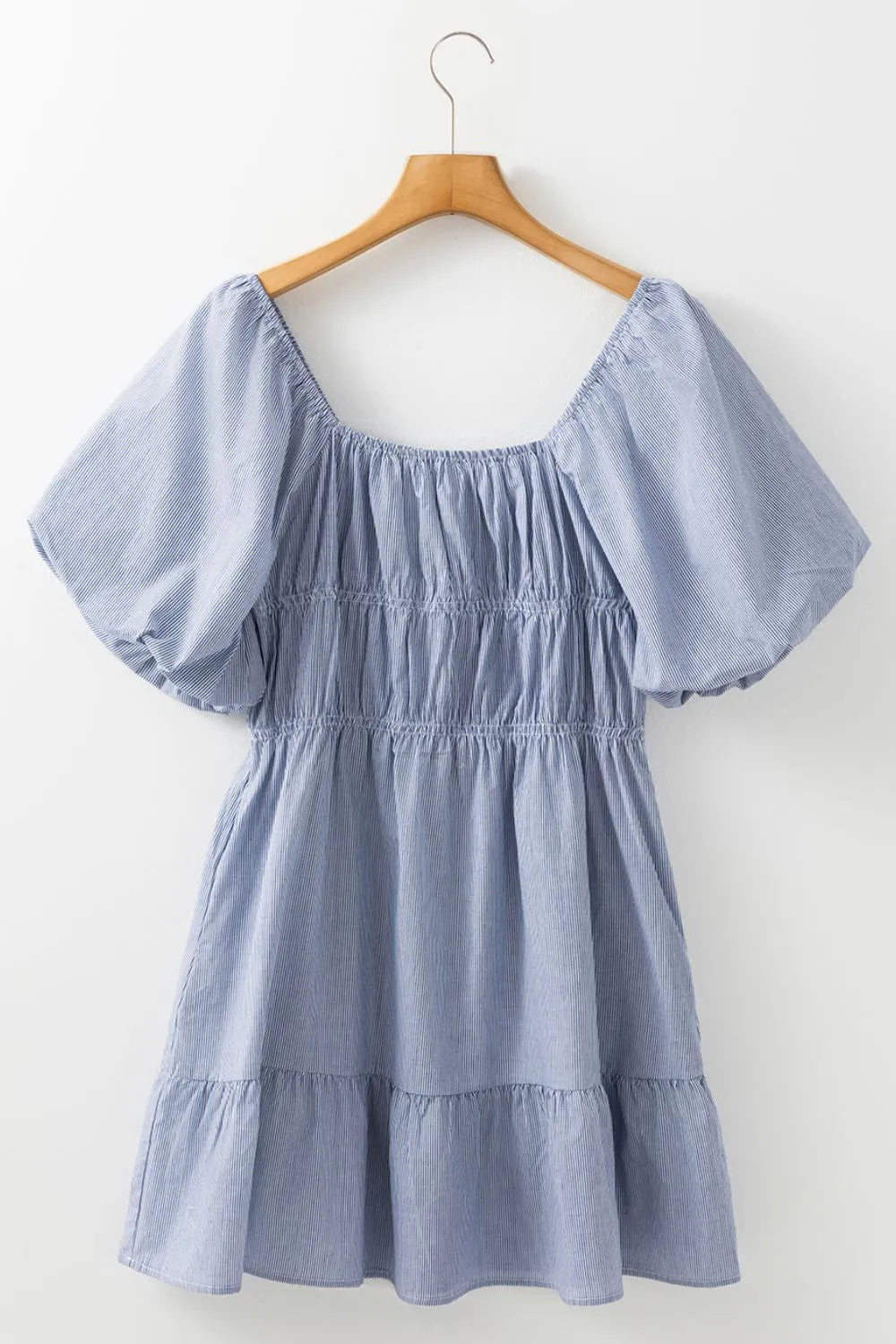 Striped Bubble Sleeve Ruched Babydoll Dress – Trendsi | ClozArt