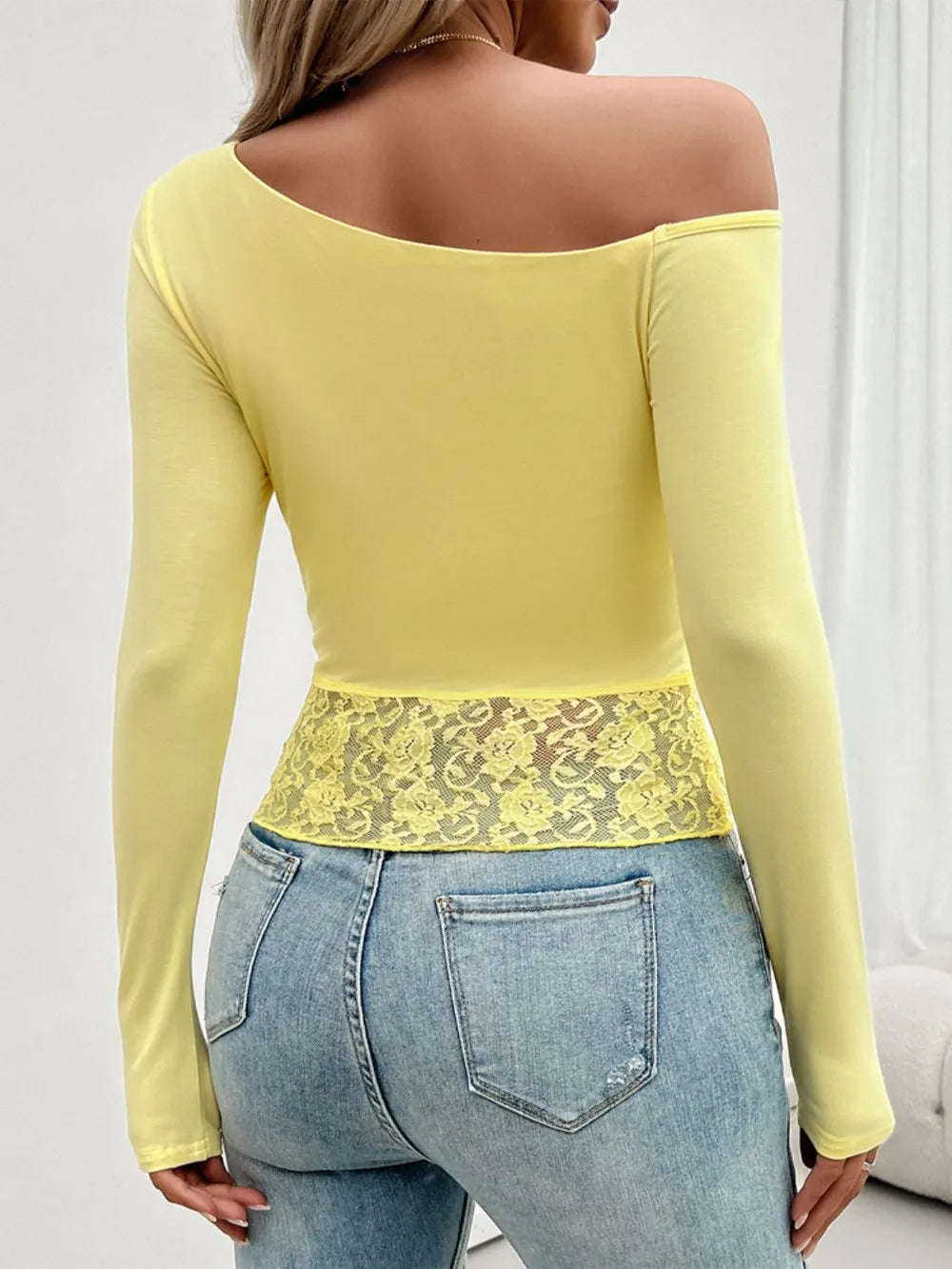Devine Single Shoulder Long Sleeve Lace T-Shirt – Trendsi | ClozArt