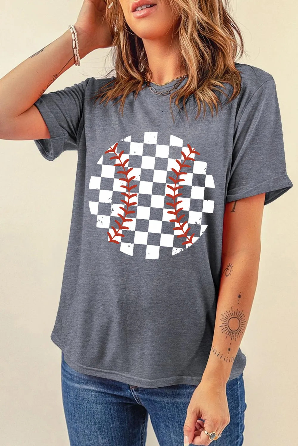 Checkered Graphic Round Neck Short Sleeve T-Shirt – Trendsi | ClozArt
