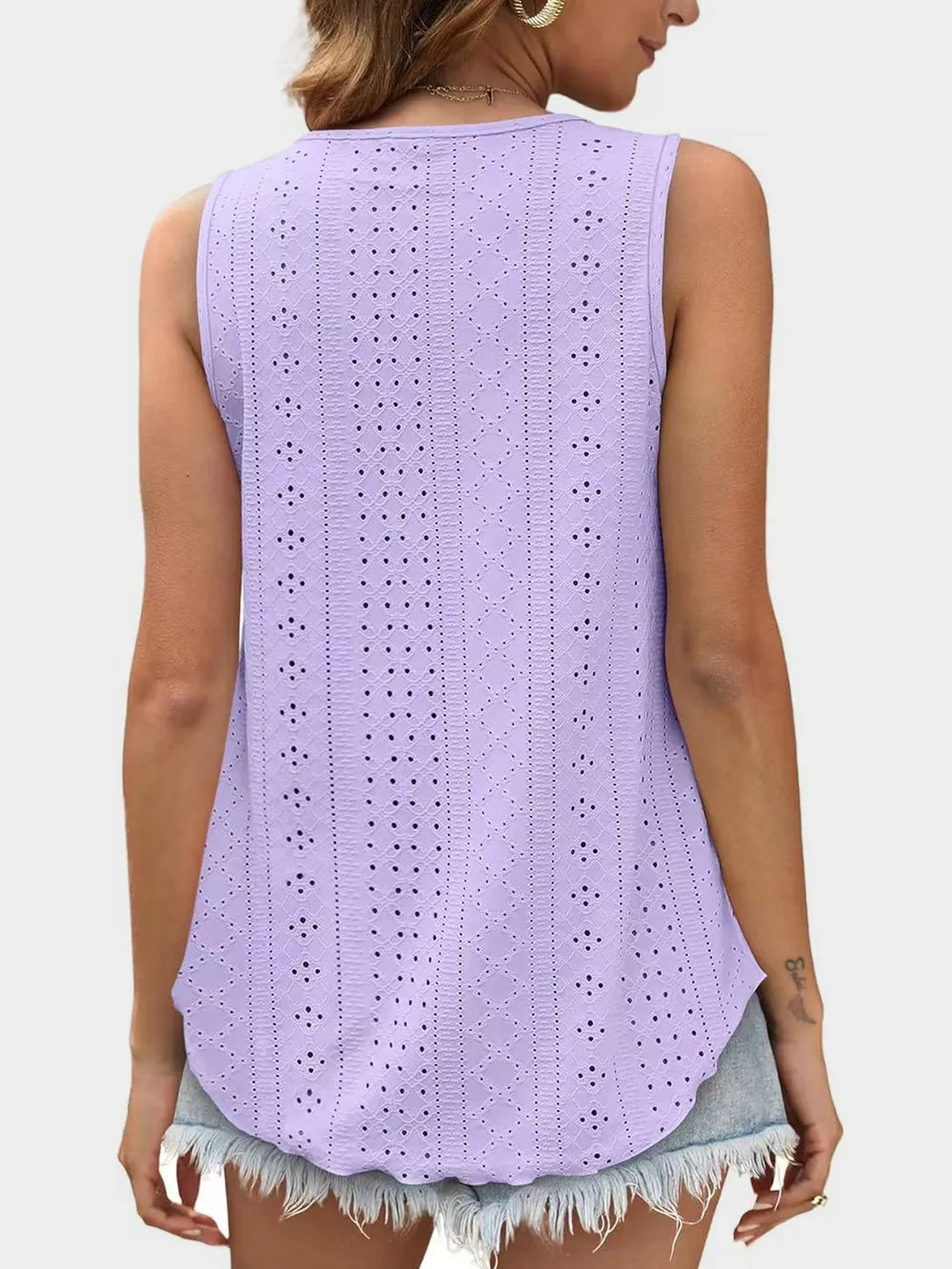 Florira Eyelet Round Neck Tank – Trendsi | ClozArt