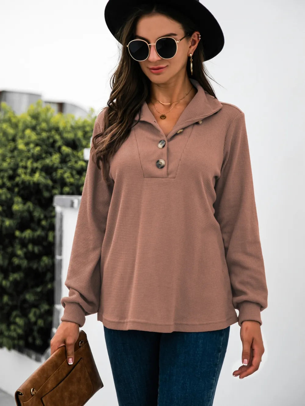 Half Button Long Sleeve T-Shirt – Trendsi | ClozArt