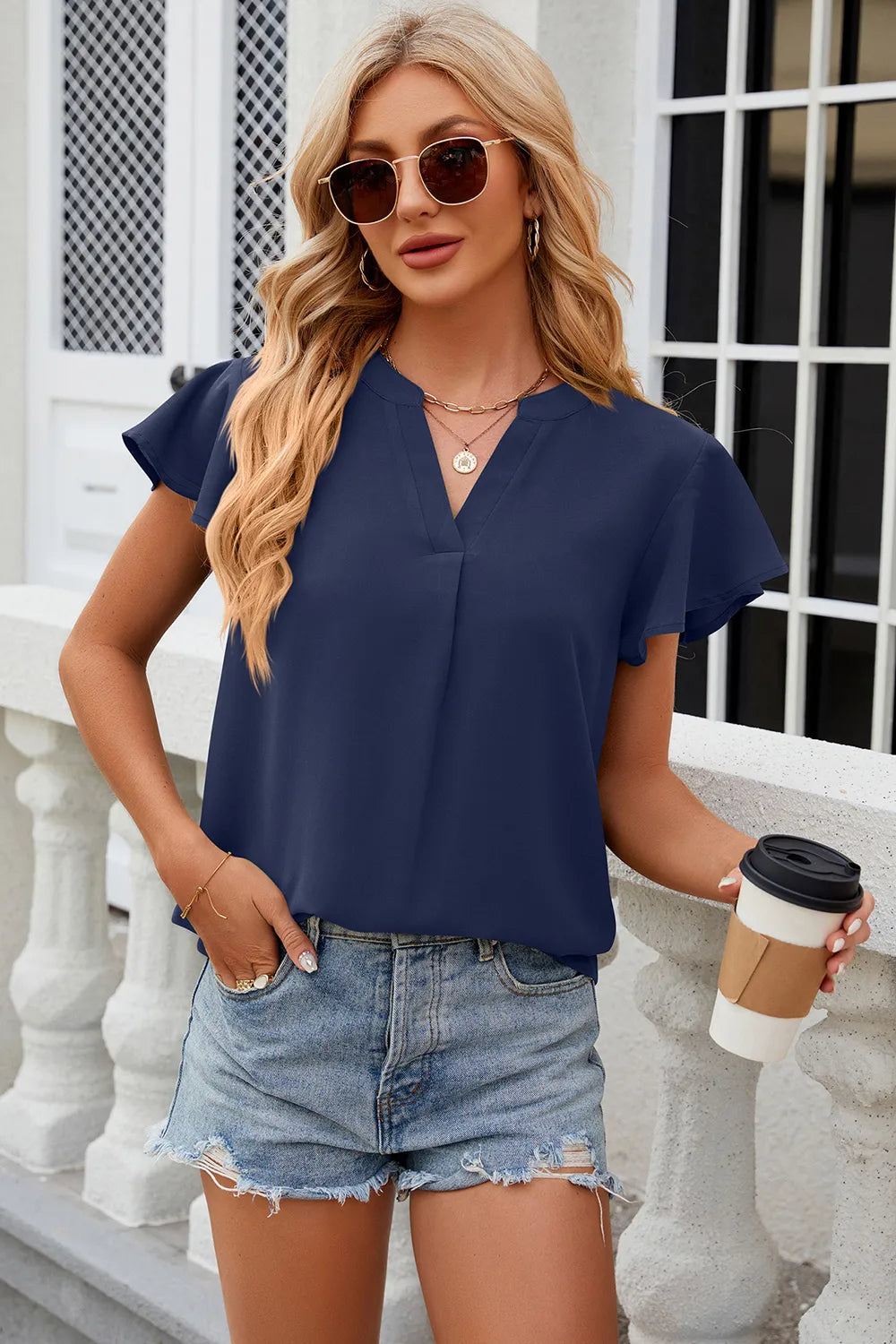Notched Cap Sleeve T-Shirt – Trendsi | ClozArt