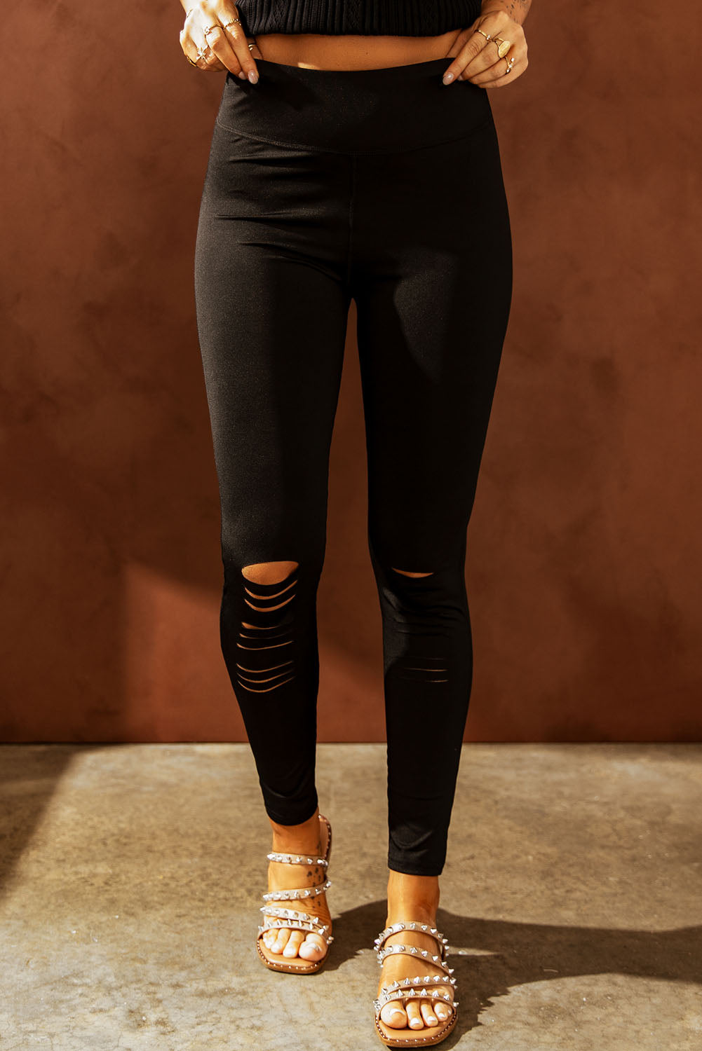 Wide Waistband Distressed Slim Fit Leggings – Trendsi | ClozArt