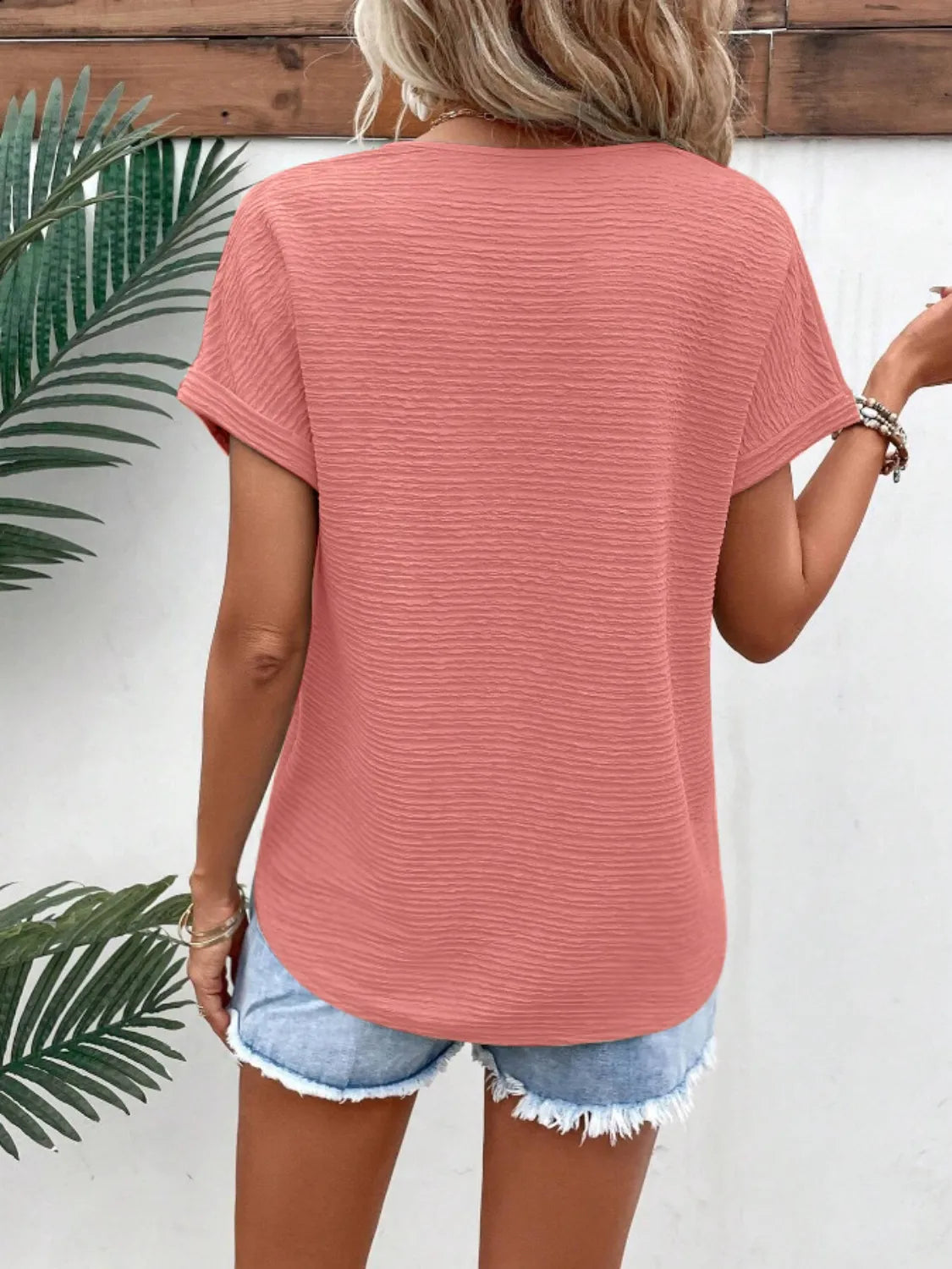 Textured Solid Color Short Sleeve Top – Trendsi | ClozArt