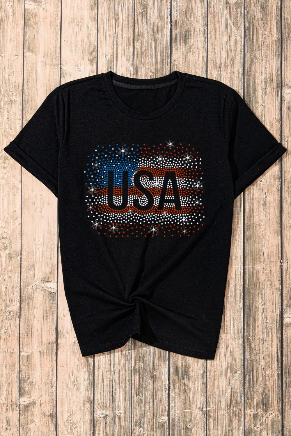 USA Rhinestone Round Neck Short Sleeve T-Shirt – Trendsi | ClozArt