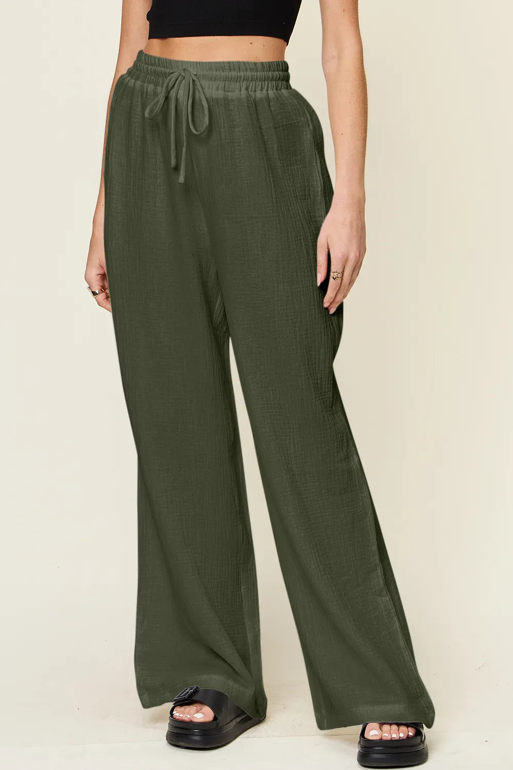 Double Take Full Size Texture Drawstring Wide Leg Pants – Trendsi | ClozArt